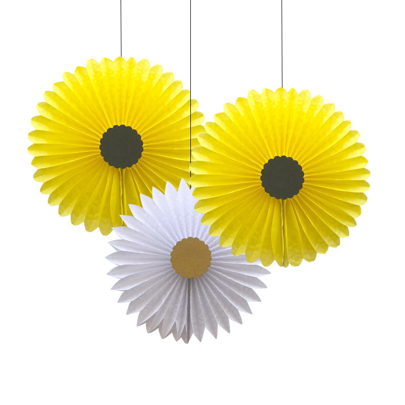 Bee Themed Party Honeycomb Paper Fan Decor Set, Gold Round Dot Paper Garland, Origami Fan Flower Backdrop Decor Wholesale